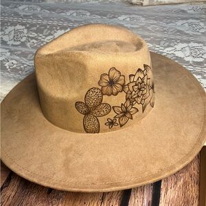 Burn Etched Faux Suede Hat